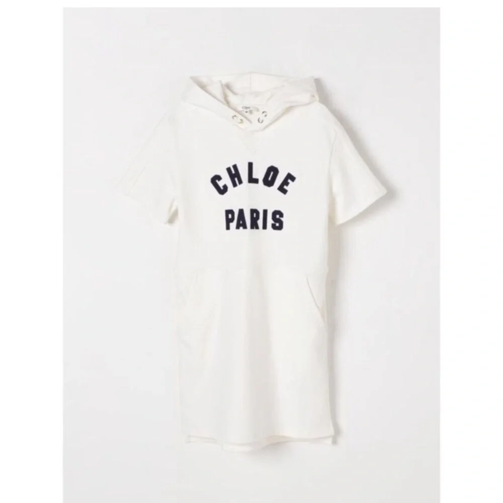 Chloe Paris White Hooded Short Sleeve Cotton Dress Sz 4T Girls